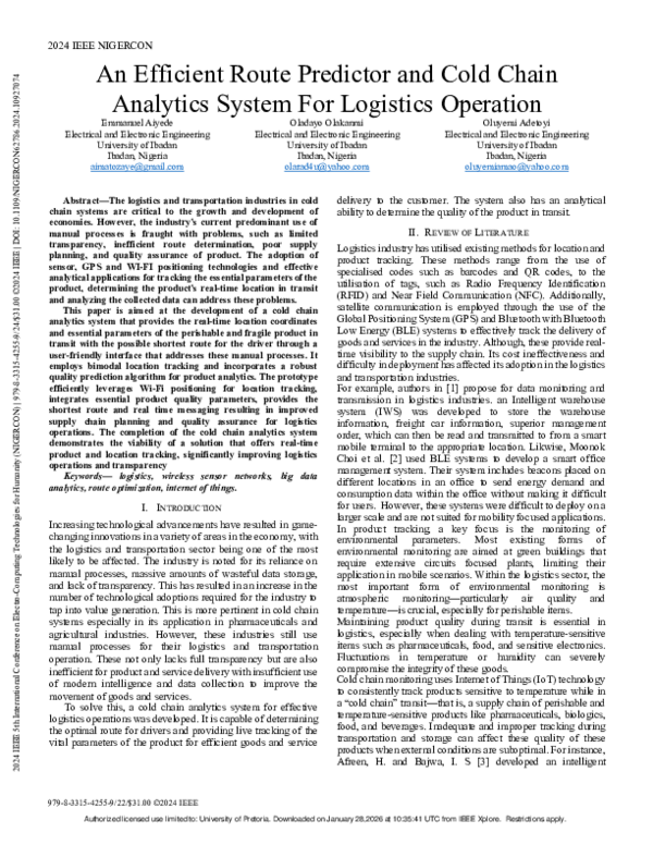 (PDF) An Efficient Route Predictor and Cold Chain Analytics System For ...