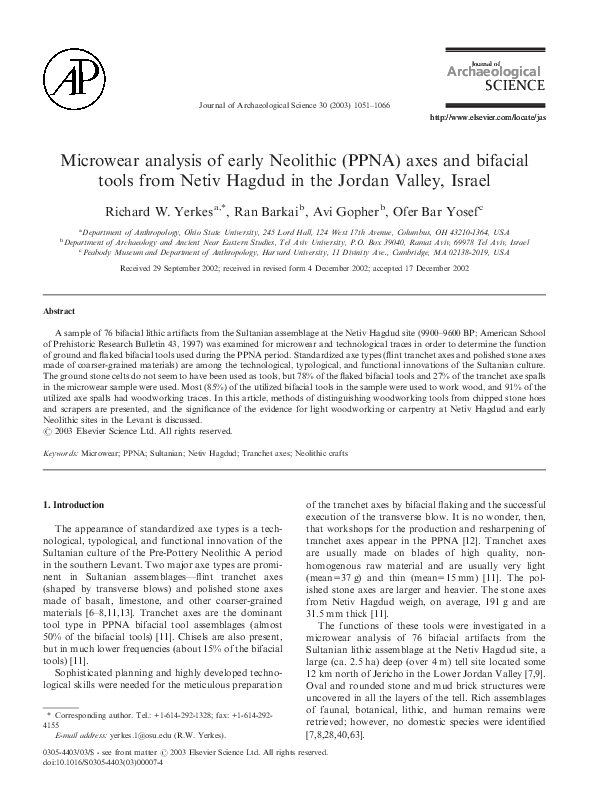 (PDF) Microwear Analysis of Early Neolithic (PPNA) Axes and Bifacial ...