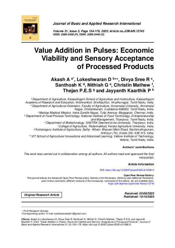 (PDF) Value Addition in Pulses: Economic Viability and Sensory ...