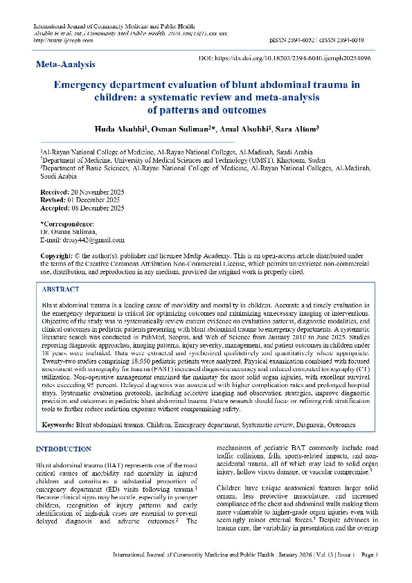 (PDF) Emergency department evaluation of blunt abdominal trauma in children