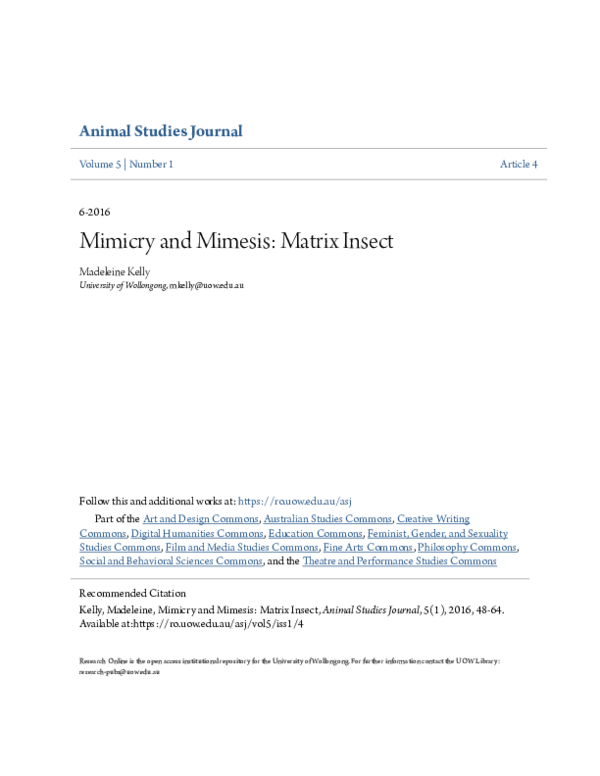 (PDF) Mimicry and Mimesis: Matrix Insect