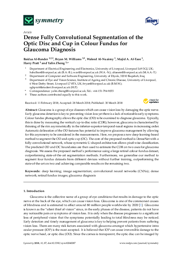 (PDF) Dense Fully Convolutional Segmentation of the Optic Disc and Cup ...