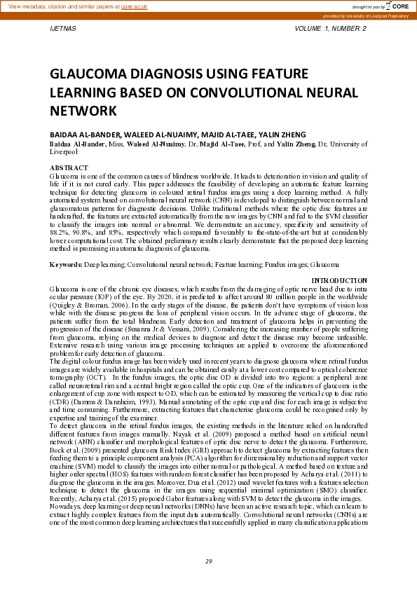 (PDF) Glaucoma diagnosis using feature learning based on convolutional ...