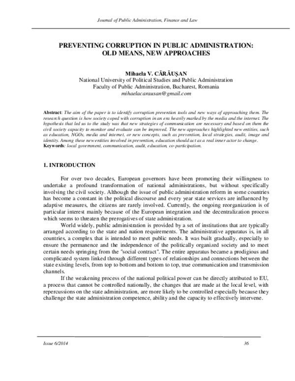 (PDF) Preventing Corruption in Public Administration: Old Means, New ...