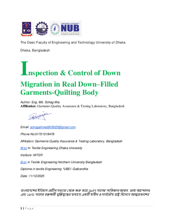 (PDF) Inspection & Control of Down Migration in Real Down-Filled ...