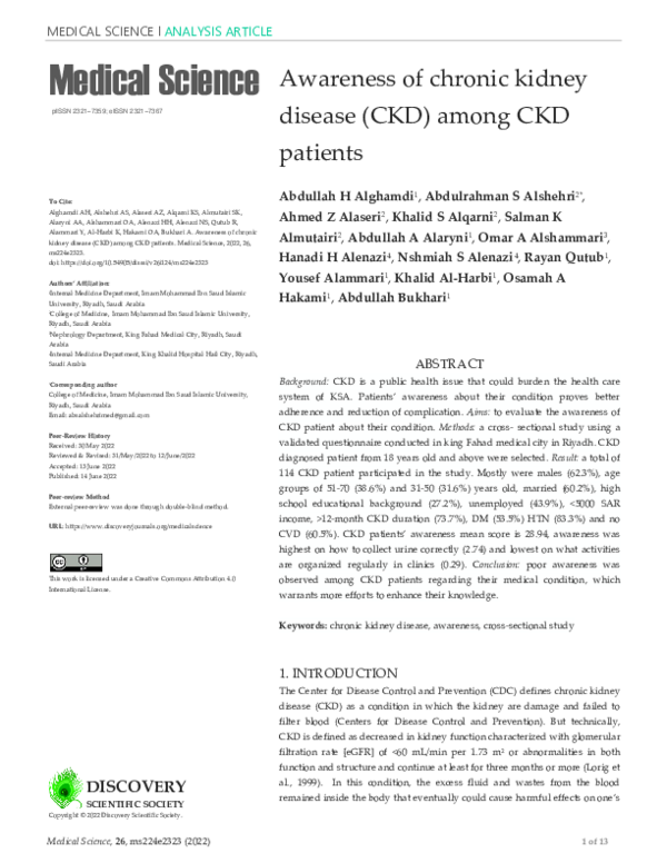 (PDF) Awareness of chronic kidney disease (CKD) among CKD patients