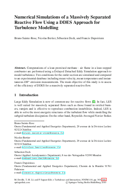 (PDF) Numerical Simulations of a Massively Separated Reactive Flow ...