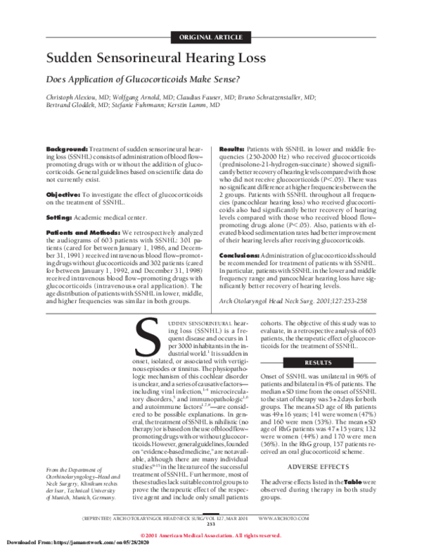 (PDF) Sudden Sensorineural Hearing Loss