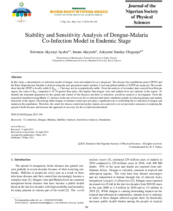 (PDF) Stability and Sensitivity Analysis of Dengue-Malaria Co-Infection ...