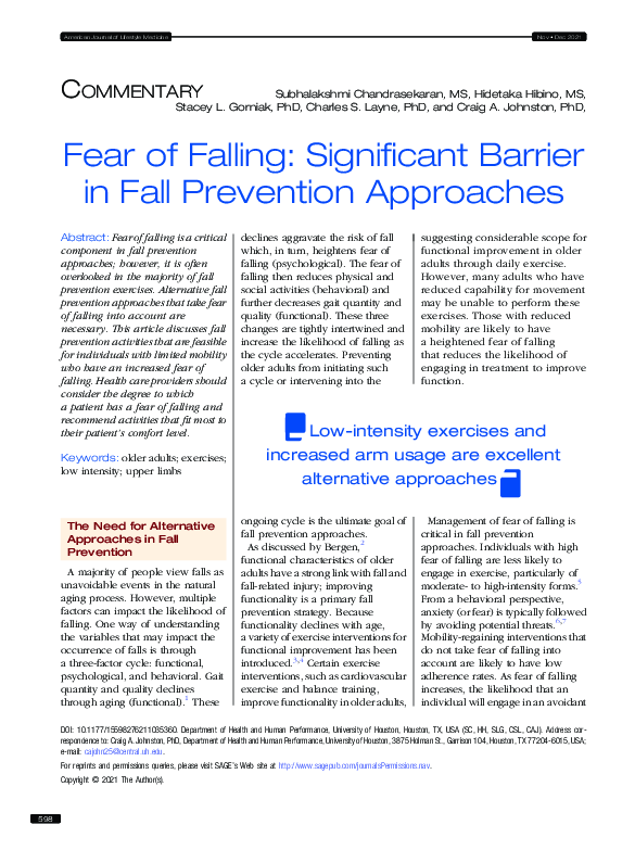 (PDF) Fear of Falling: Significant Barrier in Fall Prevention Approaches