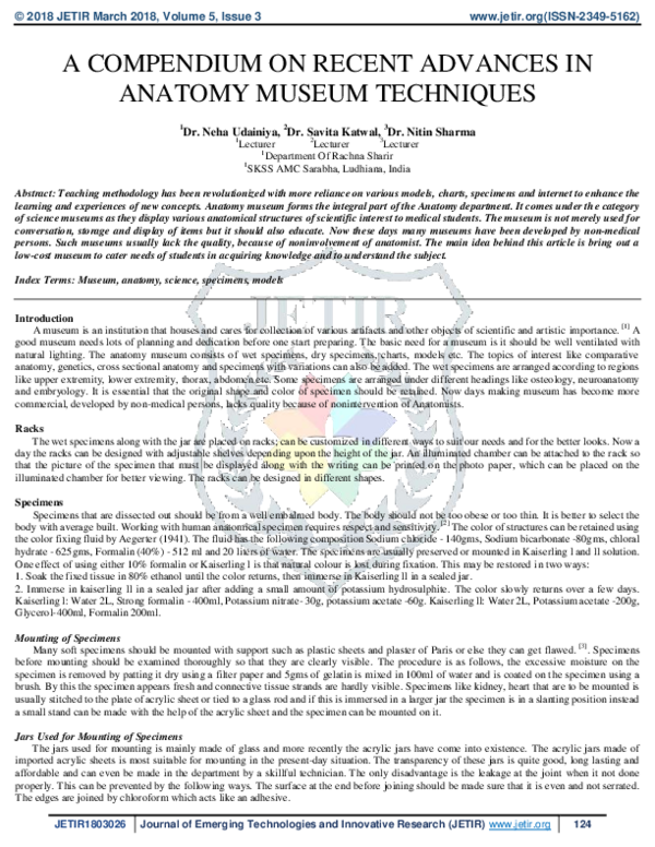 (PDF) A Compendium On Recent Advances In Anatomy Museum Techniques