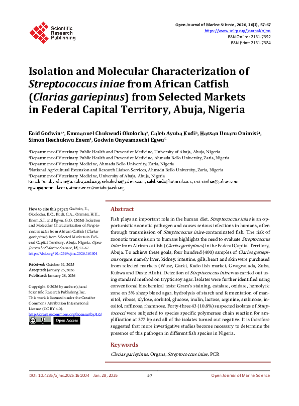 (PDF) Isolation and Molecular Characterization of Streptococcus iniae ...
