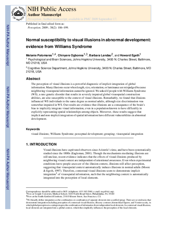 (PDF) Normal Susceptibility to Visual Illusions in Abnormal Development ...