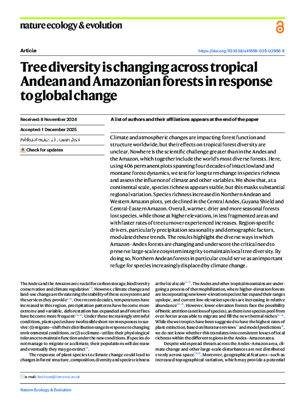 Mudanças climáticas alteram as florestas mais diversas do mundo