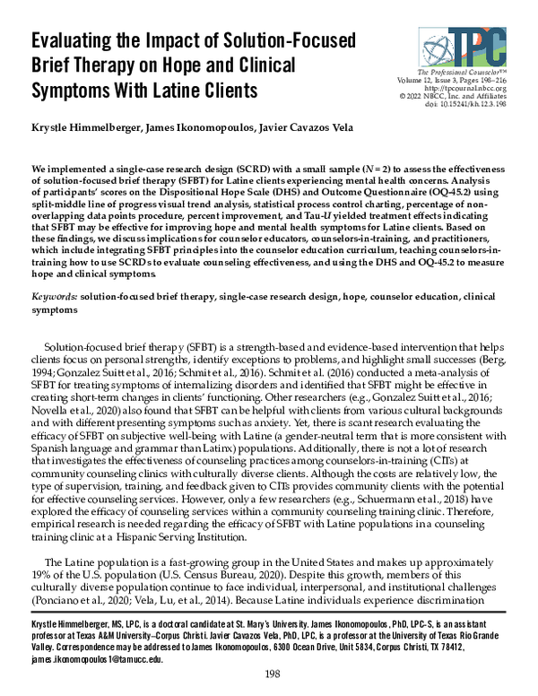(PDF) Evaluating the Impact of Solution Focused Brief Therapy on Hope ...