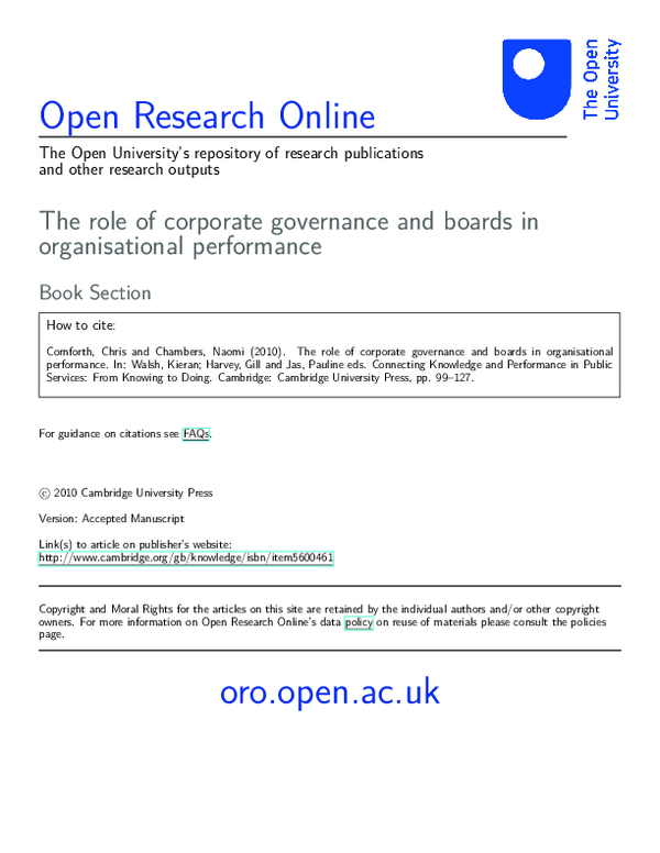(PDF) The role of corporate governance and boards in organisational ...