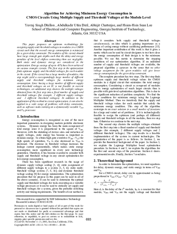 (PDF) Algorithm for achieving minimum energy consumption in CMOS ...