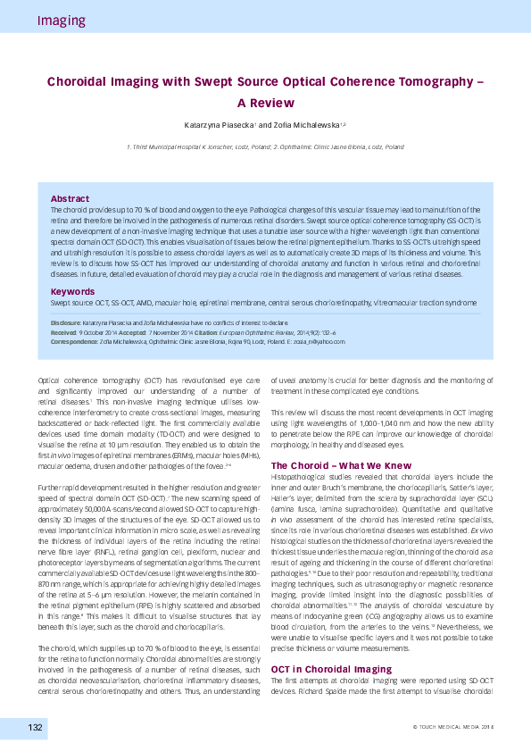 (PDF) Choroidal Imaging with Swept Source Optical Coherence Tomography ...