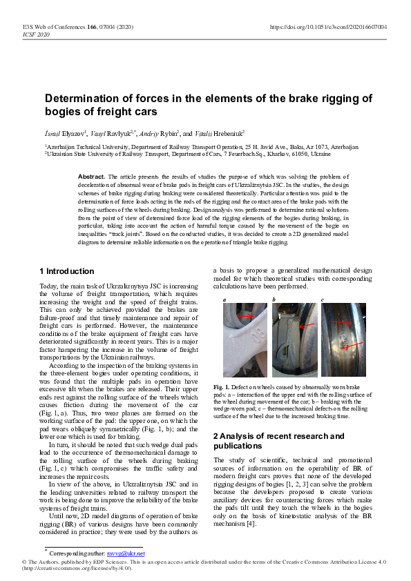(PDF) Determination of forces in the elements of the brake rigging of ...