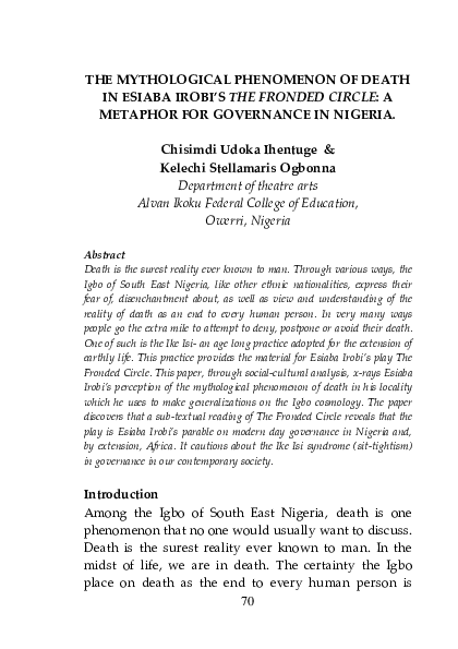 (PDF) The mythological phenomenon of death in Esiaba Irobi's The ...