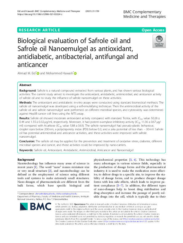 (PDF) Biological evaluation of Safrole oil and Safrole oil Nanoemulgel ...