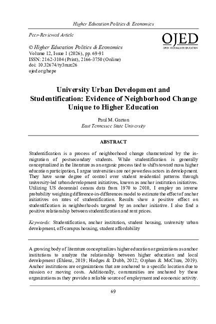 (PDF) University Urban Development and Studentification: Evidence of ...