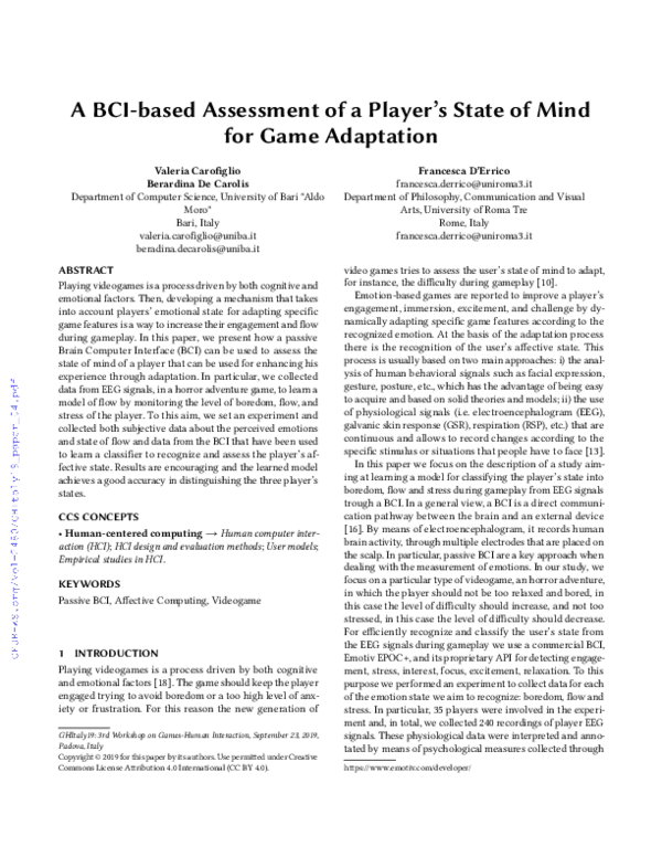 (PDF) A BCI-based Assessment of a Player's State of Mind for Game ...