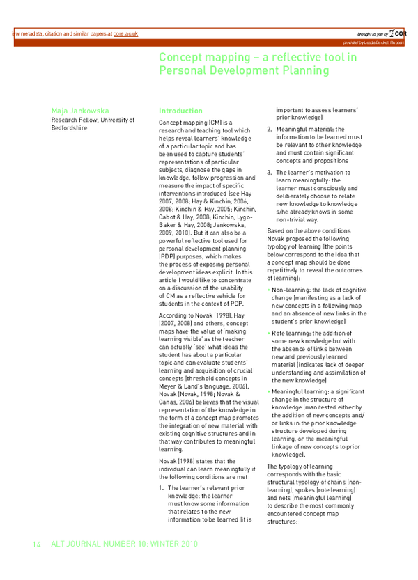 (PDF) Concept mapping - a reflective tool in Personal Development Planning