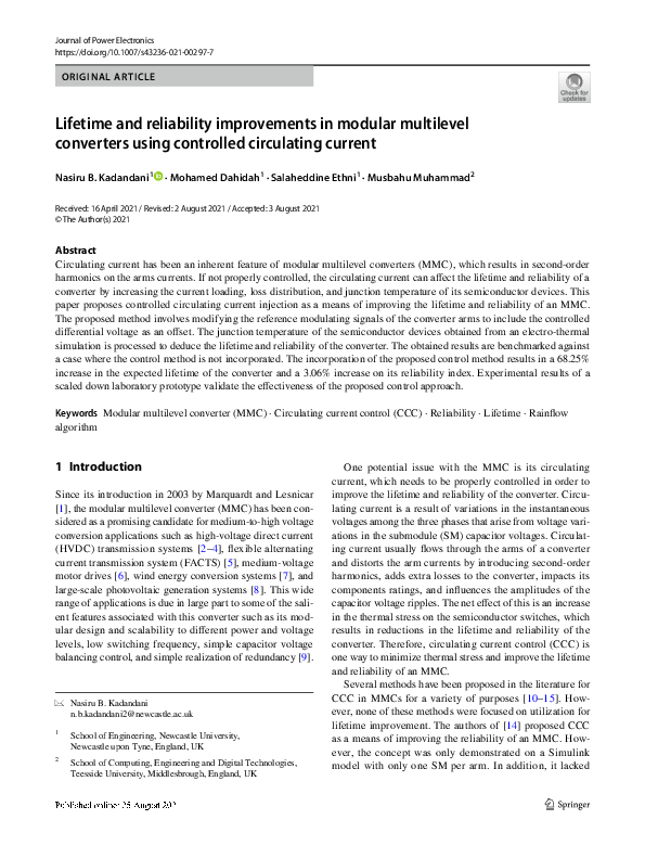 (PDF) Lifetime and reliability improvements in modular multilevel ...