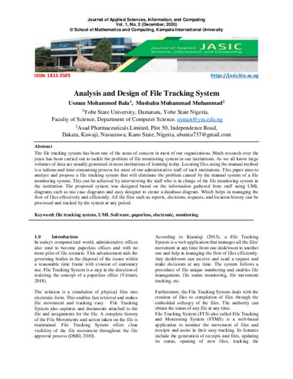 (PDF) Analysis and Design of File Tracking System