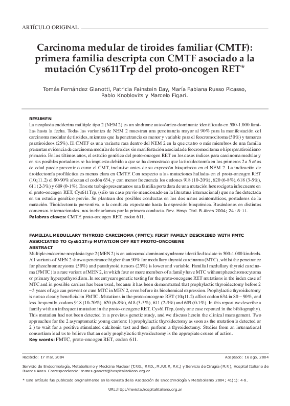 (PDF) Carcinoma medular de tiroides familiar (CMTF): Primera familia ...