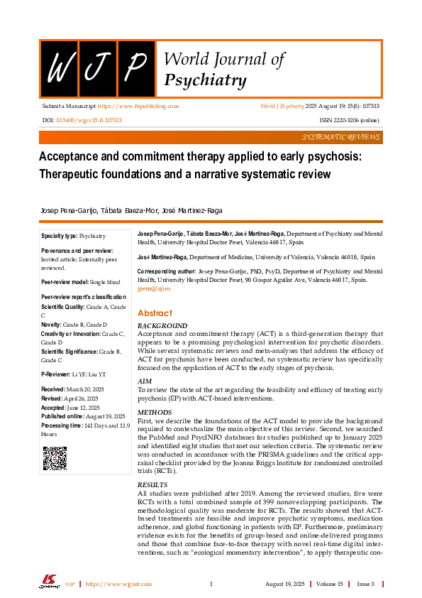 (PDF) Acceptance and commitment therapy applied to early psychosis ...