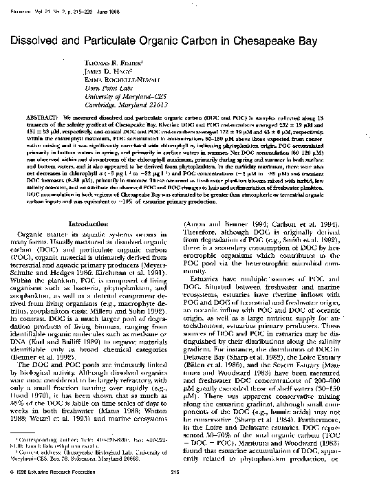 (PDF) Dissolved and Particulate Organic Carbon in Chesapeake Bay