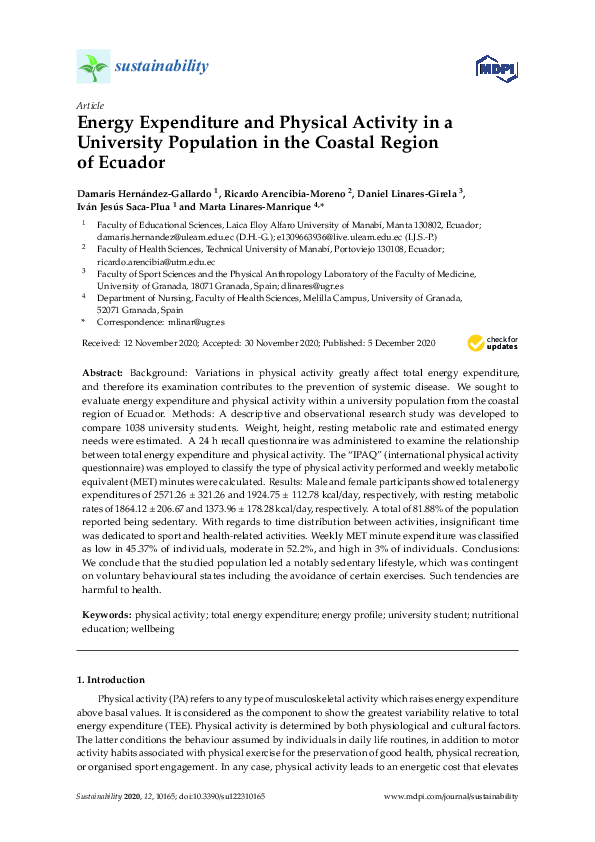 (PDF) Energy Expenditure and Physical Activity in a University ...