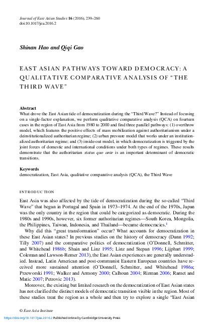 (PDF) East Asian Pathways Toward Democracy: A Qualitative Comparative ...