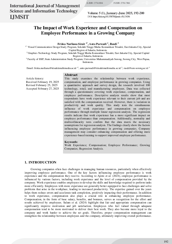(PDF) The Impact of Work Experience and Compensation on Employee ...
