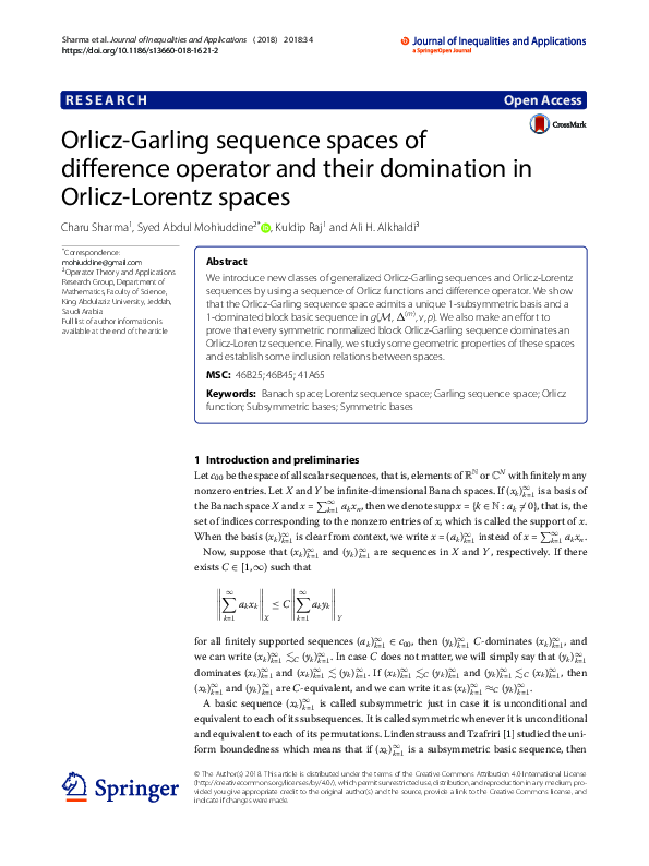 (PDF) Orlicz-Garling sequence spaces of difference operator and their ...
