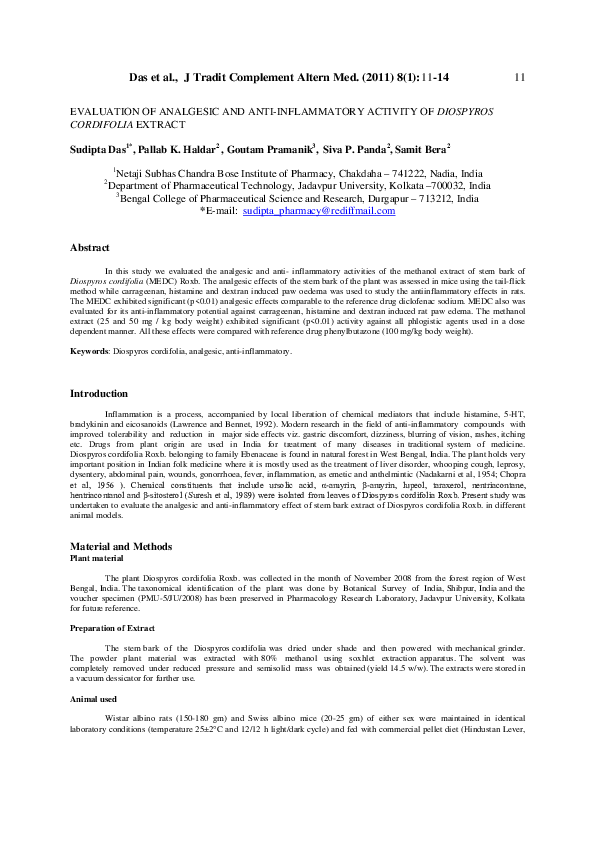(PDF) Evaluation Of Analgesic And Anti-Inflammatory Activity Of ...