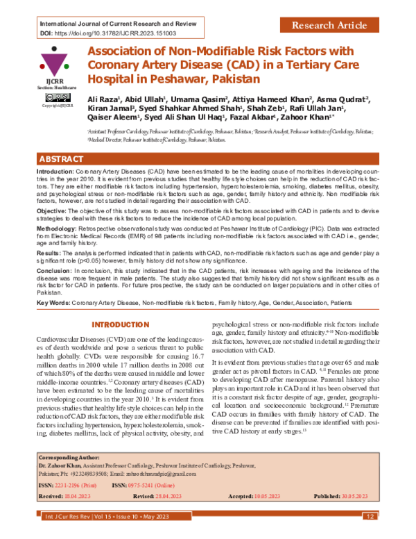 (PDF) Association of Non-Modifiable Risk Factors with Coronary Artery ...