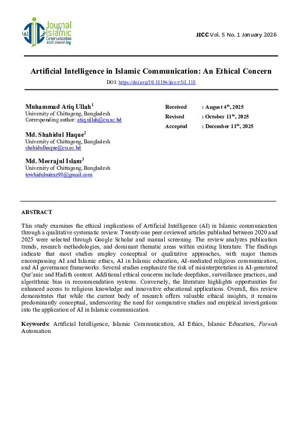 (PDF) Artificial Intelligence in Islamic Communication: An Ethical Concern