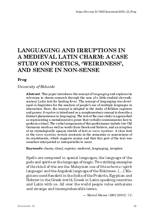 (PDF) Languaging and Irruptions in a Medieval Latin Charm: A Case Study ...