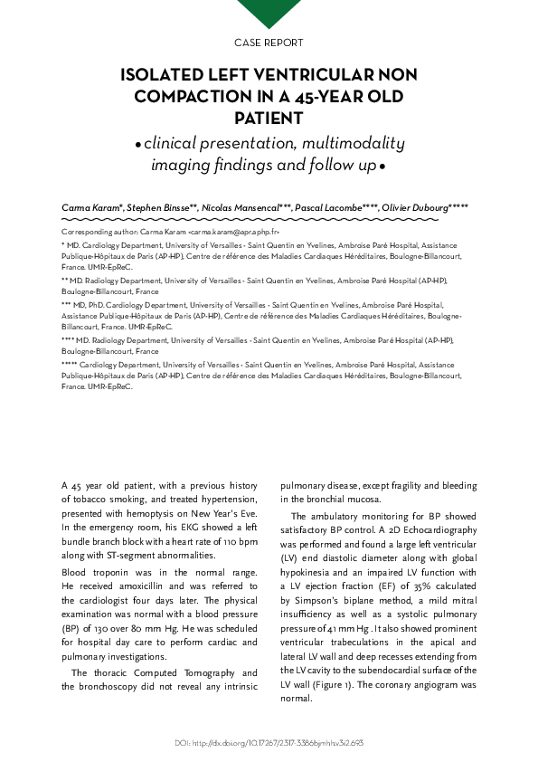 (PDF) Isolated Left Ventricular Non Compaction in a 45-YEAR Old Patient ...