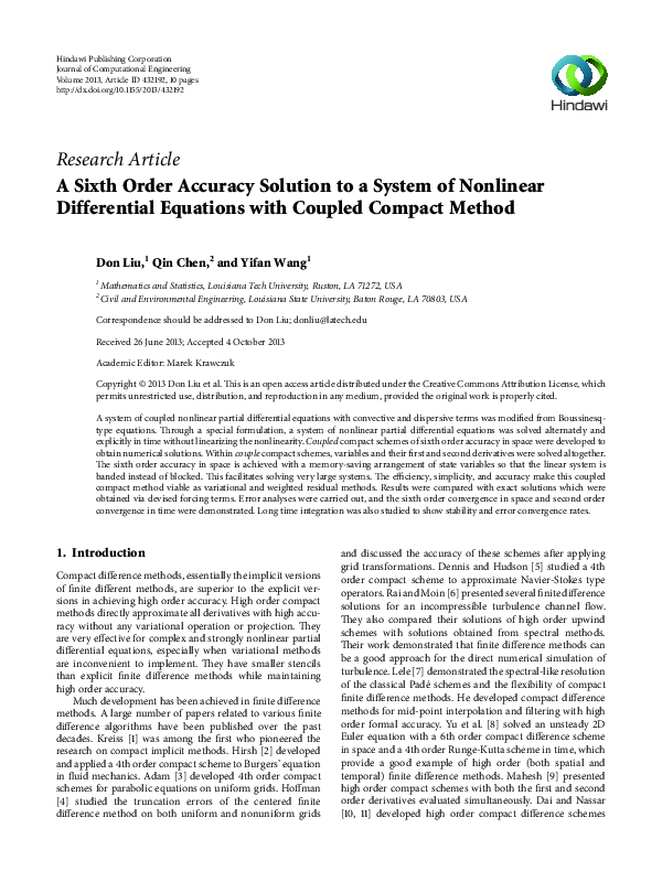 (PDF) A Sixth Order Accuracy Solution to a System of Nonlinear ...