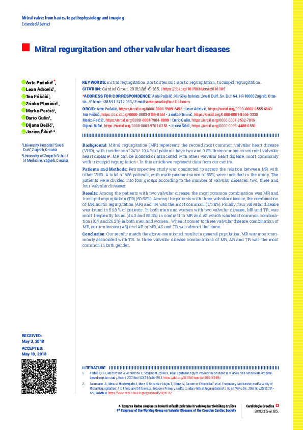 (PDF) Mitral regurgitation and other valvular heart diseases