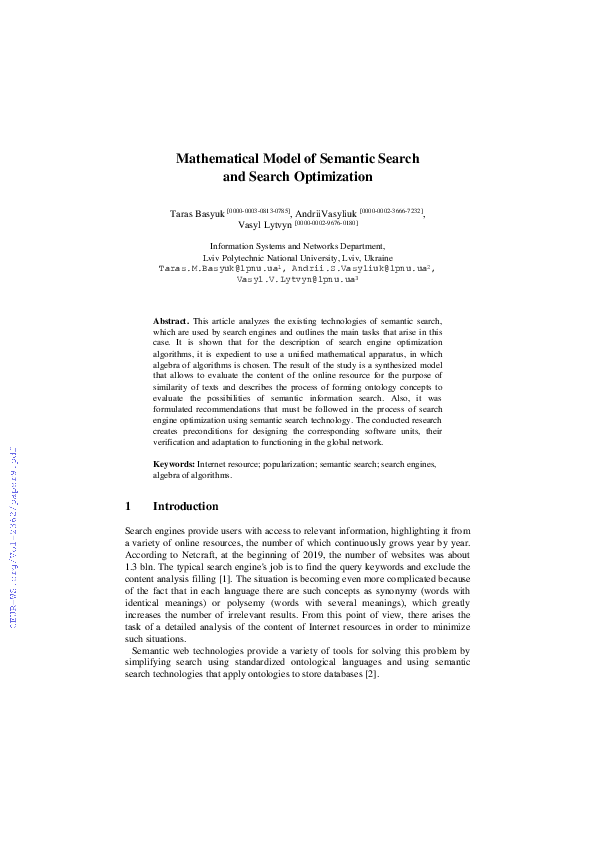 (PDF) Mathematical Model of Semantic Search and Search Optimization