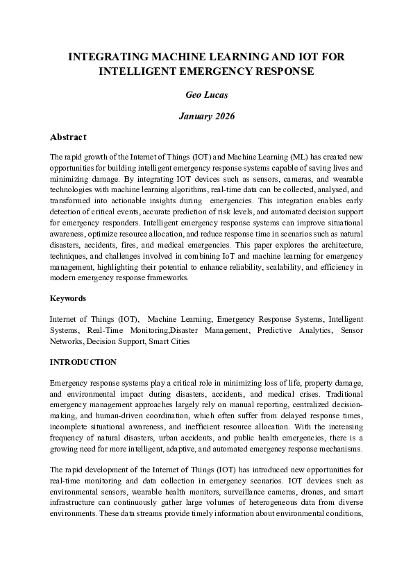 (PDF) INTEGRATING MACHINE LEARNING AND IOT FOR INTELLIGENT EMERGENCY ...
