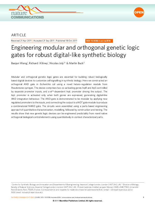 (PDF) Engineering modular and orthogonal genetic logic gates for robust ...