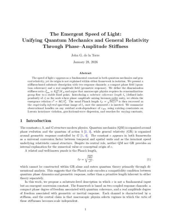 (PDF) The Emergent Speed of Light: Unifying Quantum Mechanics and ...