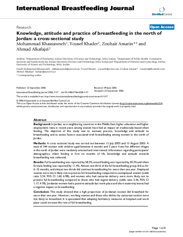 (PDF) Knowledge, attitude and practice of breastfeeding in the north of ...