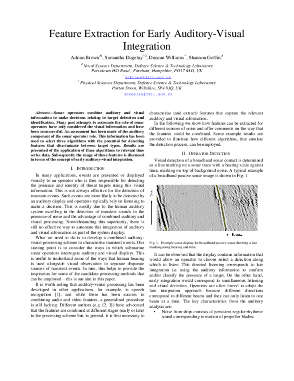 (PDF) Feature extraction for early auditory-visual integration